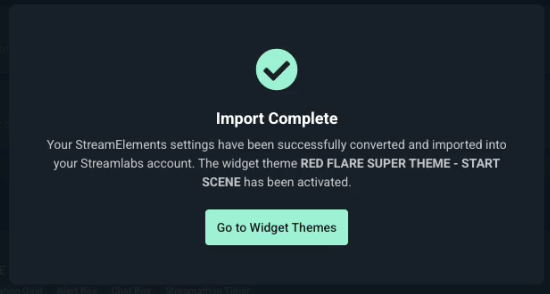 streamelements to streamlabs import complete button